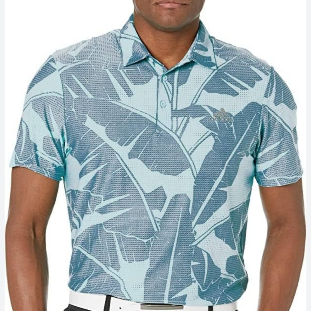 adidas Blue and White Patterned Polo Shirt